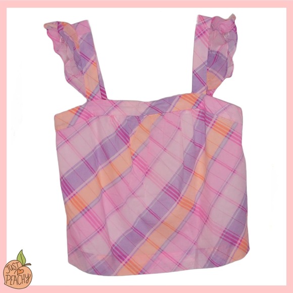 Lilly Pulitzer Reyna Top Pink Isle Madras Plaid Sleeveless Ruffle Crop XL NWT - Picture 1 of 4